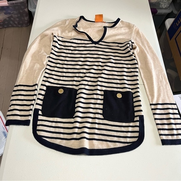 Tory Burch Odessa Striped Tunic Sweater Extra Small XS K - Picture 3 of 9